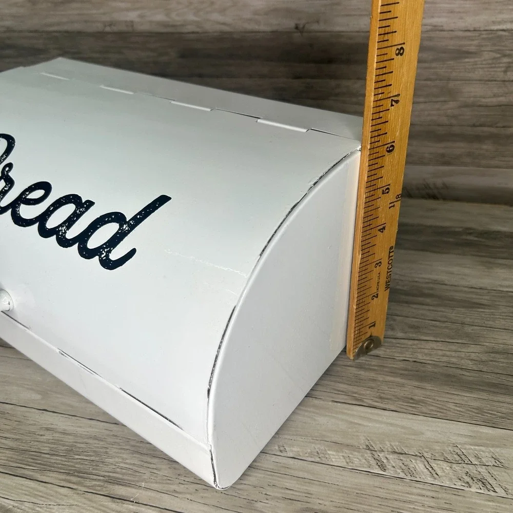 AuldHome Design Rustic White Bread Box Farmhouse Enamelware